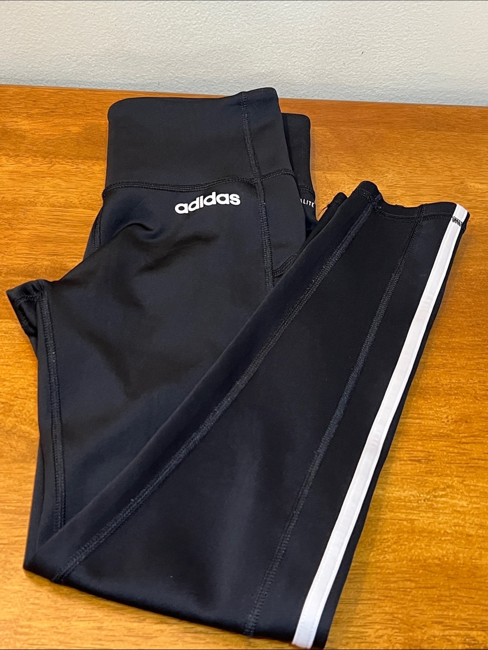adidas Black Leggings with White Side Stripes Size SMALL